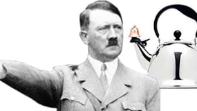 À gauche Adolf Hitler, à droite la bouilloire conçue par Michael Graves pour JC Penney