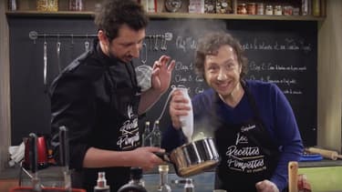 Monsieur Poulpe et Stéphane Bern dans le premier épisode des Recettes Pompettes