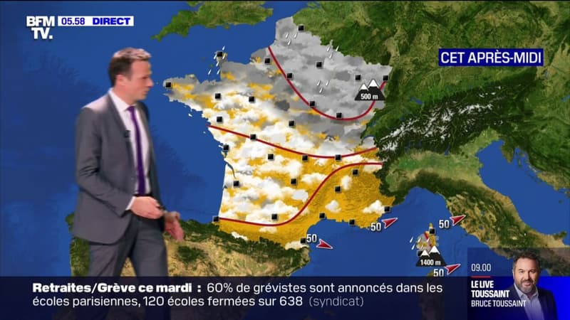 Un ciel nuageux et des giboulées dans le nord du pays ce lundi, un temps plus sec et ensoleillé au sud