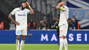Pierre-Emerick Aubameyang et Samuel Gigot après OM-PSG, le 31/03/2024