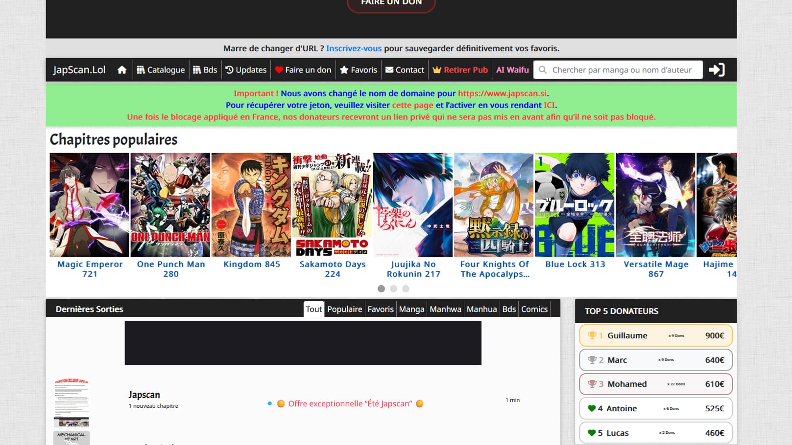 Le site de scans illégaux de manga Japscan