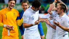 La joie des Bleus après le match nul en Espagne