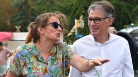 Marine Tondelier et Olivier Faure lors de la dernière journée des "journées d'été" des Écologistes à Tours, le 24 août 2024.