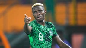 Victor Osimhen en marge du match entre le Nigeria et l'Angola à la CAN, le 2 février 2024