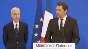 Le ministre de l'Intérieur Christophe Castaner aux côtés du préfet de police de Paris Didier Lallement le 19 avril 2019.