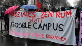 Manifestation contre l'implantation d'un campus Google à Berlin, en janvier 2018