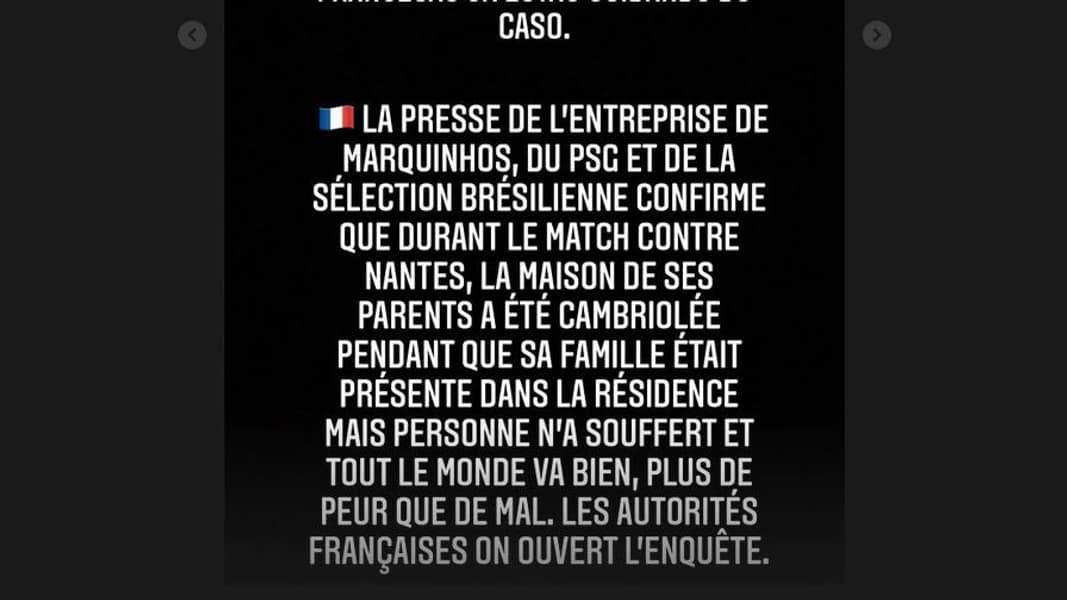 Le message posté par Marquinhos après le home-jacking chez ses parents Le message posté par Marquinhos après le home-jacking chez ses parents