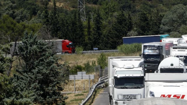 Un embouteillage sur l'A9 près du Boulou (image d'illustration)