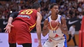 Le Français Théo Maledon lors d'une victoire contre l'Espagne à Badalone, le 14 août 2025