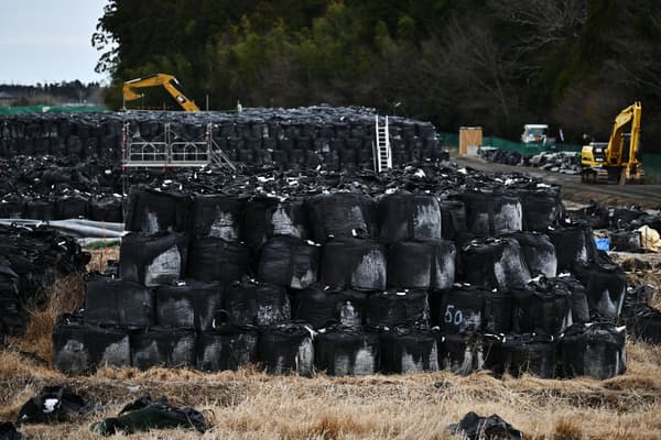 Des sacs contenant des éléments de sol contaminés déposés dans un champ de Tomioka, dans la préfecture de Fukushima, au nord de la centrale nucléaire, le 29 février 2020 Des sacs contenant des éléments de sol contaminés déposés dans un champ de Tomioka, dans la préfecture de Fukushima, au nord de la centrale nucléaire, le 29 février 2020