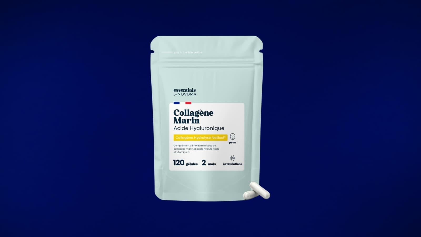 Cure Collagène Marin + Acide Hyaluronique Novoma - 60 Gélules, 1 Mois, Fabriqué En France