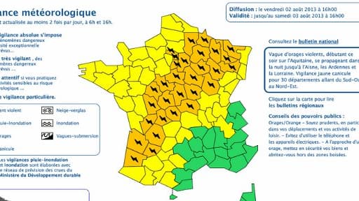 Météo France a placé vendredi 33 départements en vigilance orange pour orages