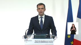 Olivier Véran lors de son point hebdomadaire ce jeudi soir.