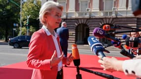 Ursula von der Leyen à Tirana, en Albanie, le 16 octobre 2023.