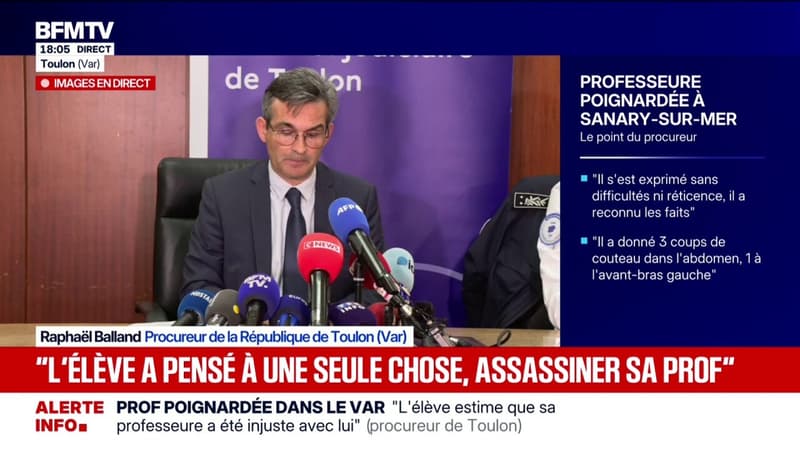 L'adolescent qui a poignardé sa professeure "a évoqué la possibilité de mettre fin à ses jours", indique le procureur de la République de Toulon