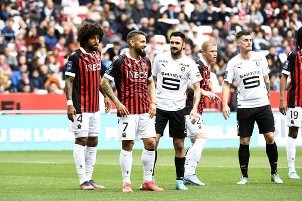 Andy Delort and Gaëtan Laborde during Nice-Rennes in L1, April 2, 2022