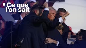 Donald Trump le poing levé pendant son évacuation après son meeting en Pennsylvanie le 13 juillet 2024.