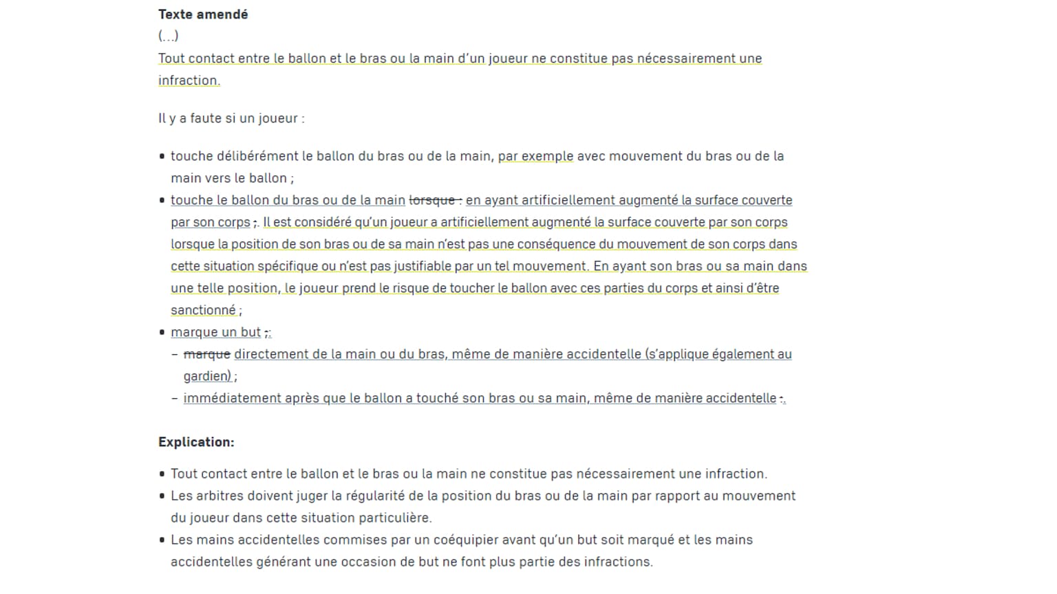 Les modifications de l'IFAB sur les mains Les modifications de l'IFAB sur les mains