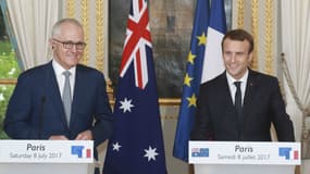 Emmanuel Macron reçoit le Premier ministre australien Malcolm Turnbull à l'Elysée, le 8 juillet 2017