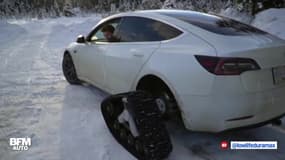 Un Canadien customise sa Tesla avec des chenilles pour rouler sur la neige 