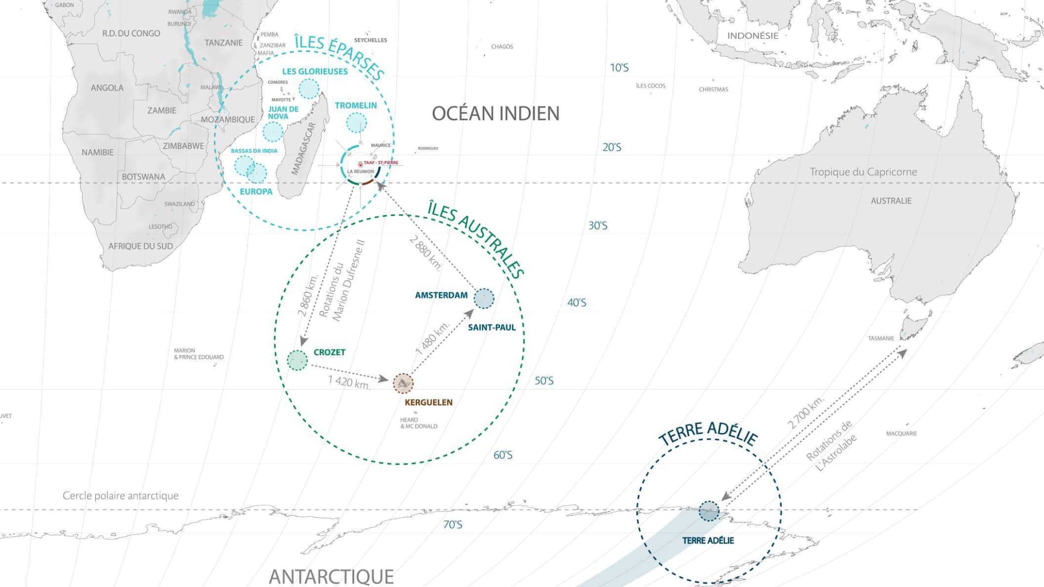 Carte des Terres Australes et Arctiques Françaises