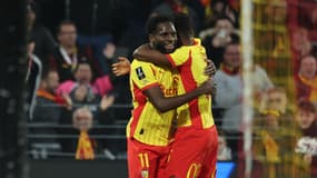 Odsonne Edouard et Mamadou Sangaré fêtent l'ouverture du score du RC Lens, 2 novembre 2025