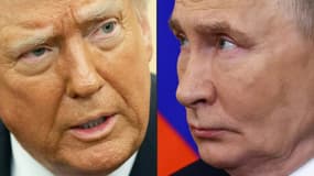 Donald Trump le 11 février 2025 et Vladimir Poutine le 17 janvier 2025