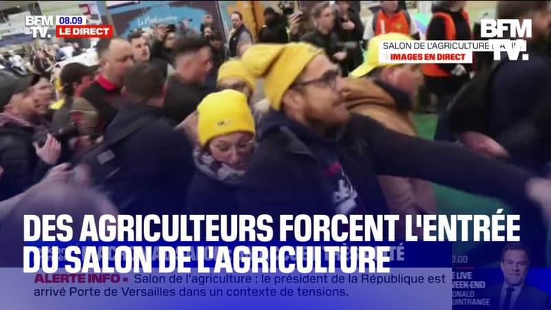 SIA: des agriculteurs affrontent le service d'ordre d'Emmanuel Macron