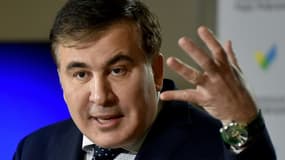 L'ex-président géorgien Mikheïl Saakachvili lors d'une conférence de presse à Kiev, en Ukraine, le 19 mars 2021