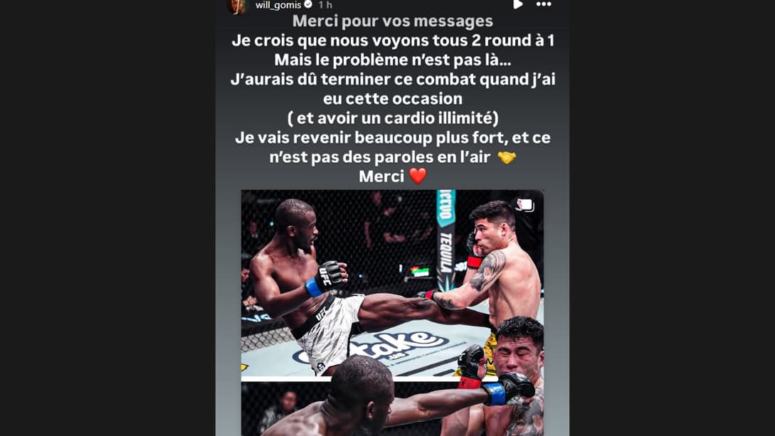 Le post de William Gomis après sa défaite contre Hyder Amil le 1er mars 2025