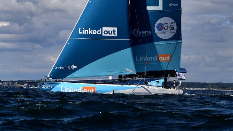 Le bateau LinkedOut avant la Transat Jacques-Vabre, au large de Lorient le 16 septembre 2021