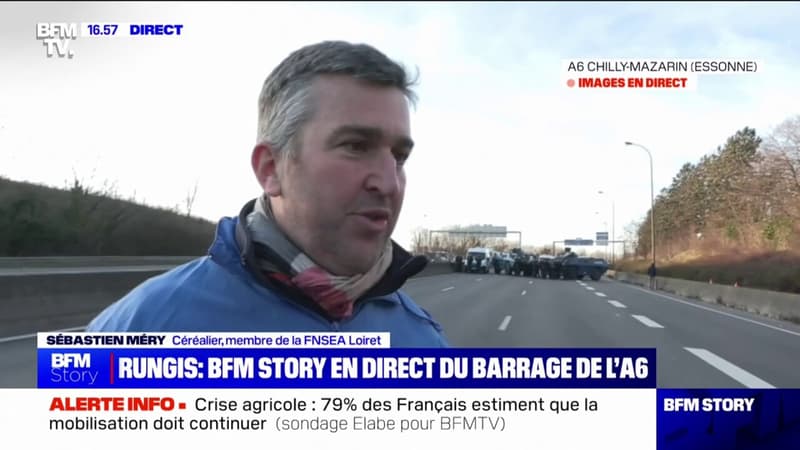 Agriculteurs bloqués sur l'autoroute A6: On n'est pas impressionnés par les blindés qui sont devant nous, affirme Sébastien Méry (FNSEA Loiret)