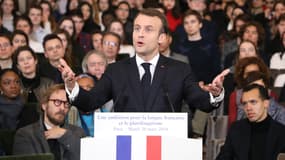 Emmanuel Macron le 20 mars lors du discours "Une ambition pour la langue française et le plurilinguisme"