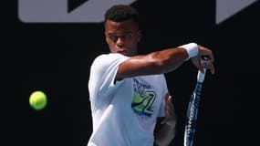 Giovanni Mpetshi Perricard, le 10 janvier 2025, à l'entraînement avant son entrée en lice face à Gaël Monfils, au premier tour de l'Open d'Australie