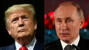 (COMBO) Le président américain Donald Trump et son homologue russe Vladimir Poutine