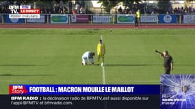 Emmanuel Macron sur le terrain: les images du coup d'envoi du match du Variétés Club de France