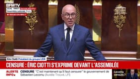 Motions de censure: "Nous devons choisir entre la continuité d'un pouvoir usé (...) et le sursaut de la vérité et du courage", affirme Éric Ciotti (UDR)