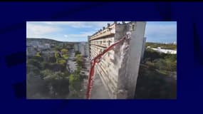 Capture d'une vidéo de la démolition de la résidence Antibes, dans le quartier d'Empalot à Toulouse, diffusée par Toulouse Métropole Habitat sur YouTube, le 18 décembre 2023. 