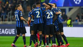 La joie des joueurs de l'Inter Milan après leur victoire contre Monaco (3-1, Ligue des champions), le 29 janvier 2025