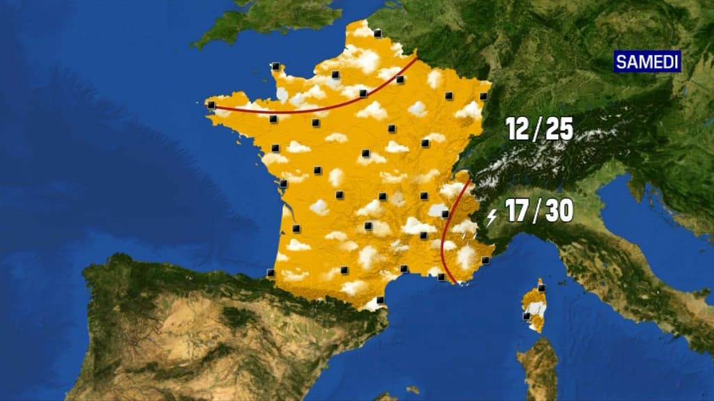 La carte de France pour samedi. La carte de France pour samedi.