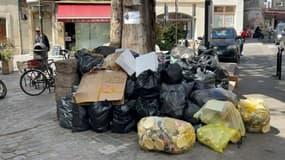 Des poubelles s'amoncellent dans une rue d'Arles lors d'une grève des éboueurs, le 15 avril 2022.