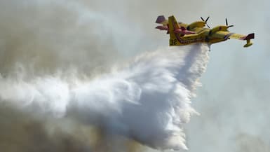 Un canadair intervient près de Gignac, en Gironde, pour lutter contre les incendies, le 25 juillet 2022