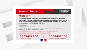La police de la Sarthe a lancé un appel à témoins pour retrouver un chauffard qui a fauché un enfant de quatre ans le 17 avril 2023