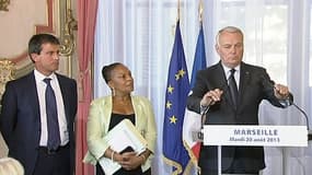 Manuel Valls, Christiane Taubira, et leur chef Jean-Marc Ayrault, mardi, à Marseille.