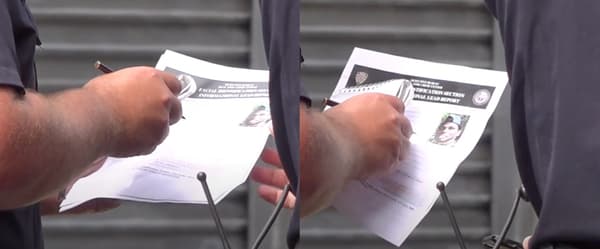 Capture d'écran de a vidéo montrant le document consulté par la police devant le domicile du suspect 