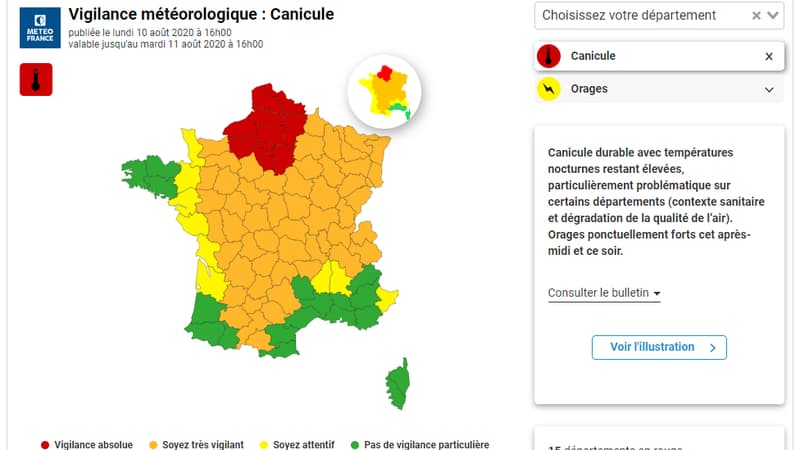 Canicule: 15 départements maintenus en vigilance rouge, 54 en orange