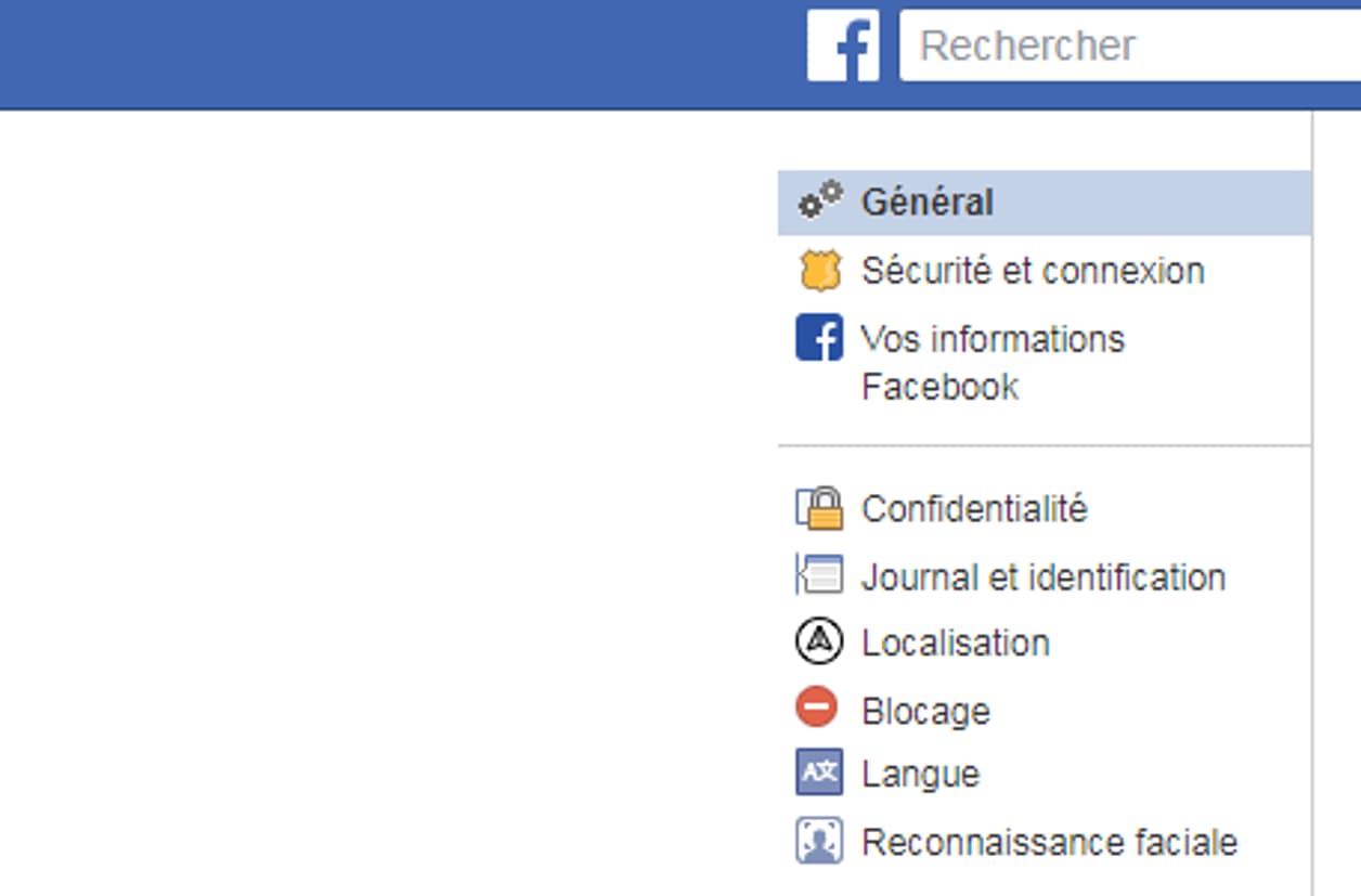Les paramètres de Facebook.