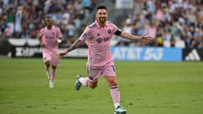 Lionel Messi fête son but lors de la victoire de l'Inter Miami face à Philadelphie (4-1) en demi-finale de Leagues Cup, le 15 août 2023