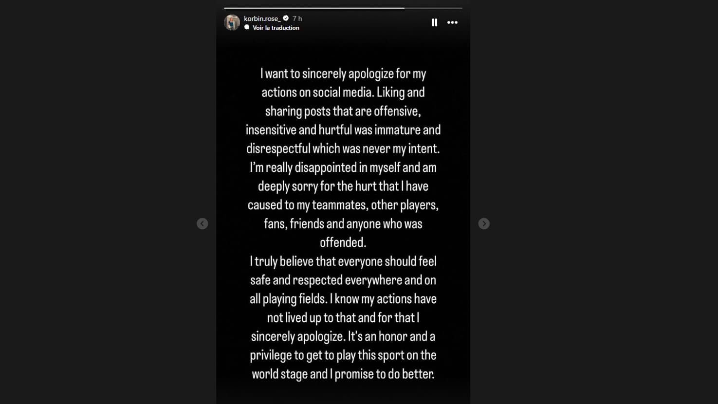 Le message de Korbin Albert sur Instagram, le 28 mars 2024