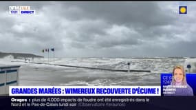 Wimereux: les grandes marées et le vent recouvrent les rues d'écume